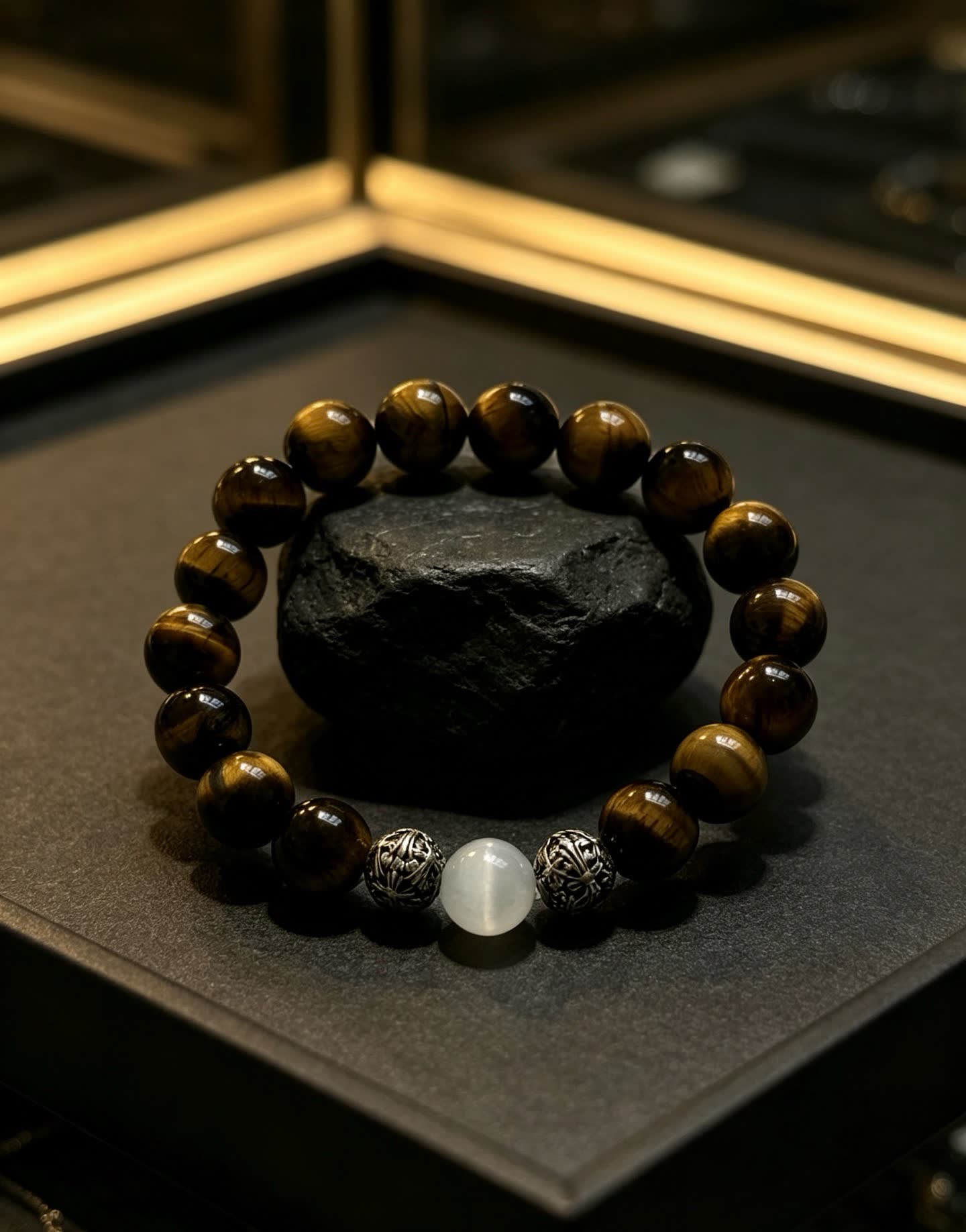 Chrome Hearts Tiger's Eye and White Quartz Beaded Bracelet